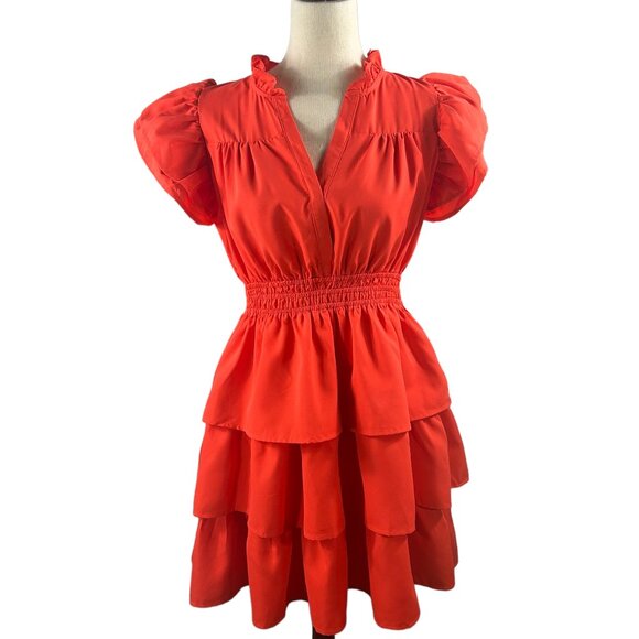 Like new! Ces Femme Orange Smocked Waist Tiered Ruffle Dress Size Medium - Picture 1 of 7